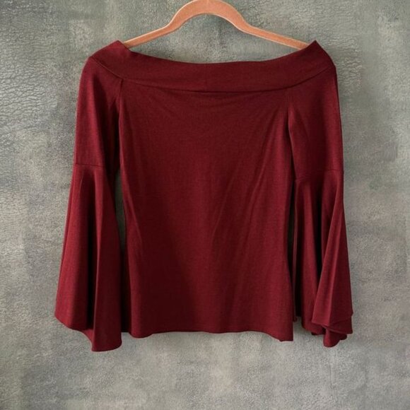 Express off the shoulder top with flared sleeves in maroon Size S NWT - Picture 2 of 5